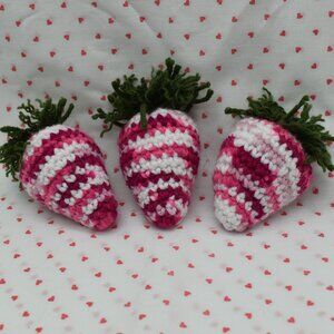 Crochet Catnip Strawberry Cat Toys Set of Three HAND CRAFTED